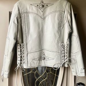 JR Studded Leather Jacket Motorcycle Biker Zip Braid Removable Lining Great VUC